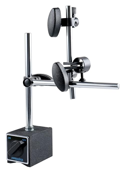 Accusize Industrial Tools 220 lbs Pull Super-Pull Magnetic Base for Industrial Precision Indicators, P900-S303 | On/Off Switch, V-Groove Bottom, Multiple Posts, M8 x 1.25 mm Tapped Hole, 2.95" x 1.96" x 2.16"