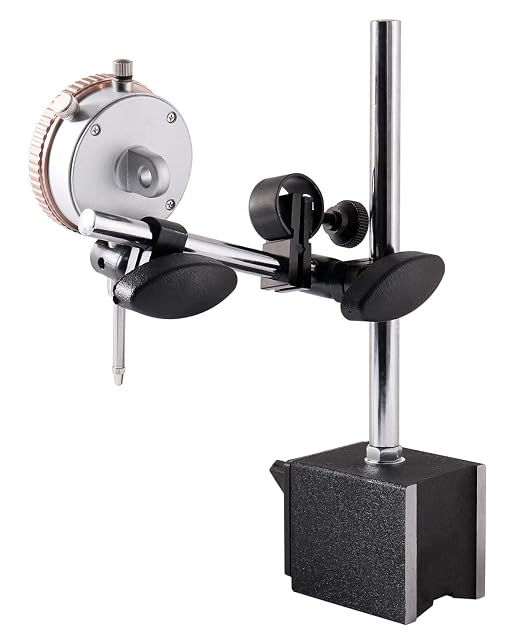 Accusize Industrial Tools 0-1'' by 0.001'' Dial Indicator with Magnetic Base Set, 60 Kg Capacity, Eg00-1038 | 176 lb Pull, On/Off Switch, V-Groove Bottom, Fine Adjustment, 0.001" Graduation