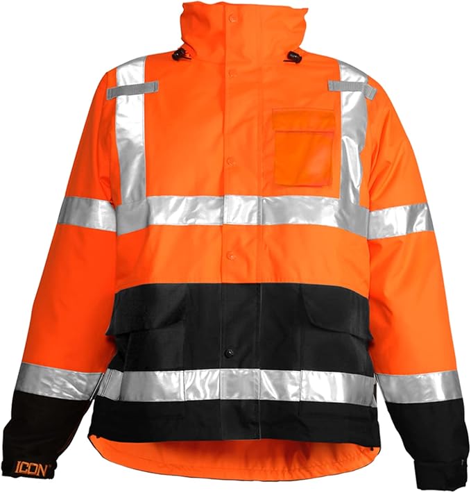 Tingley Standard Icon High Visibility Jacket With Attached Hood, Fluorescent Orange-red/Black, Medium