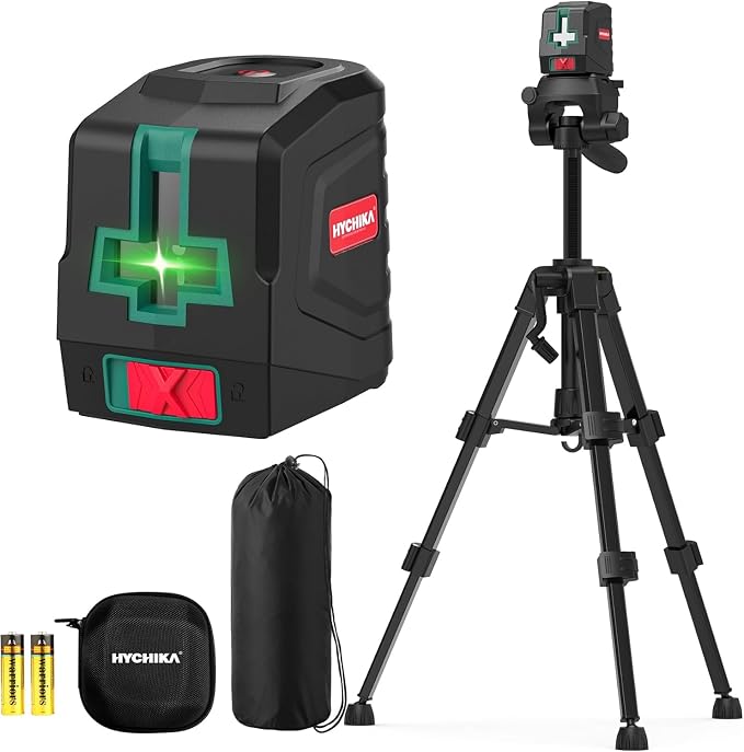 360° Self Leveling, Laser Tool with Tripod (29-1/2 In), Green Cross Line Laser for Construction, Renovation, Floor Tile, Picture Hanging, Class II, <1mW