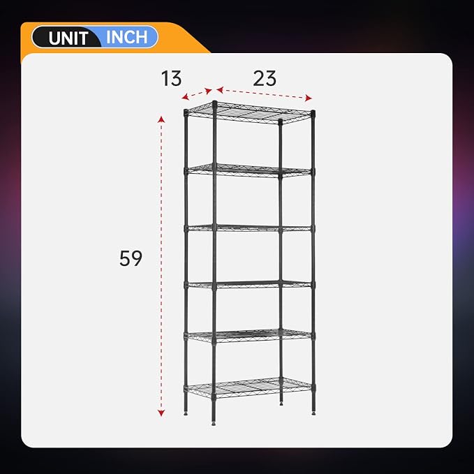 BestOffice Adjustable Wire Shelving Storage Shelves Heavy Duty Shelving Unit for Small Places Kitchen Garage (Black, 13 D x 23 W x 59 H)
