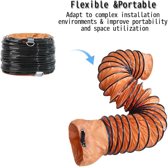 10 Inch PVC 16 FT Flexible Duct with Adjustable Connecting Belt and D-Shaped Rings for Utility Blower Ventilation Fan Exhaust Fan (10in x 16ft)