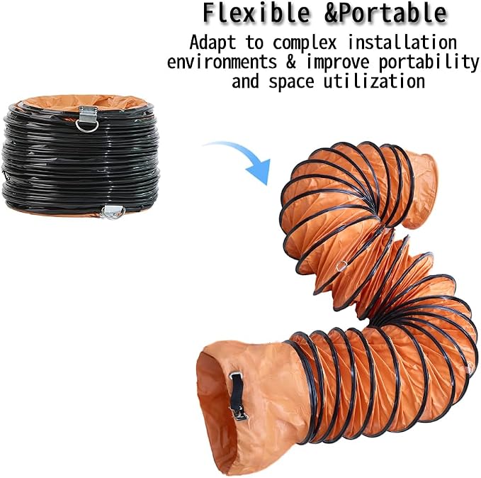 8 Inch PVC 25 FT Flexible Duct with Adjustable Connecting Belt and D-Shaped Rings for Utility Blower Ventilation Fan Exhaust Fan (8in x 25ft)