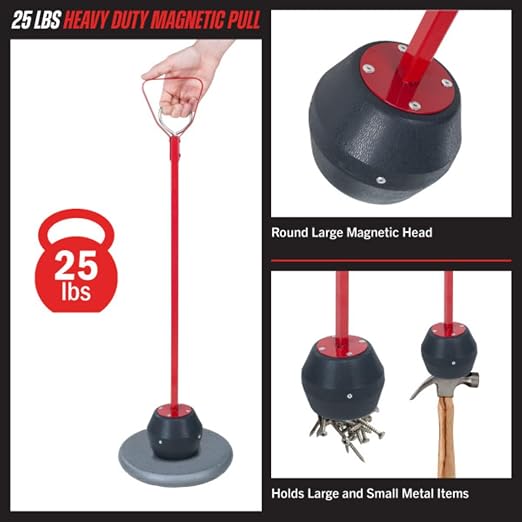 Magnetic Pickup Tool – Large Magnet with 25lb Pull, 27.5-Inch Reach, and Quick Release Handle – Workshop Floor Sweeper by Stalwart
