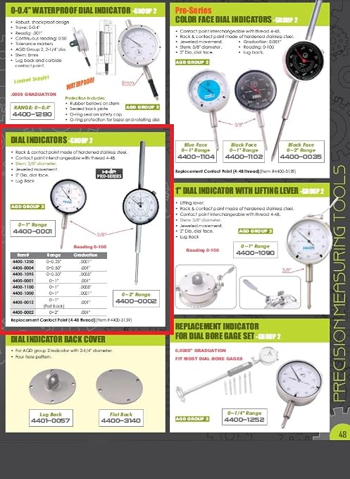 Pro Series by HHIP 4400-0001 Dial Indicator, .001" Graduation, 0-100 Reading, 0-1"