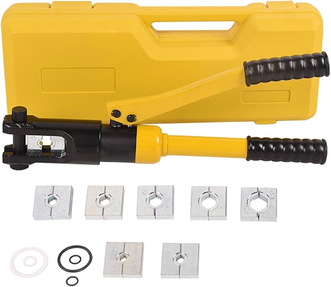 12T Hydraulic Crimping Tool 8AWG-250MCM Battery Cable Crimping Tool 0.55 inch Stroke Hydraulic Lug Crimper Electrical Terminal Crimper with 8 Pairs of Die Sets