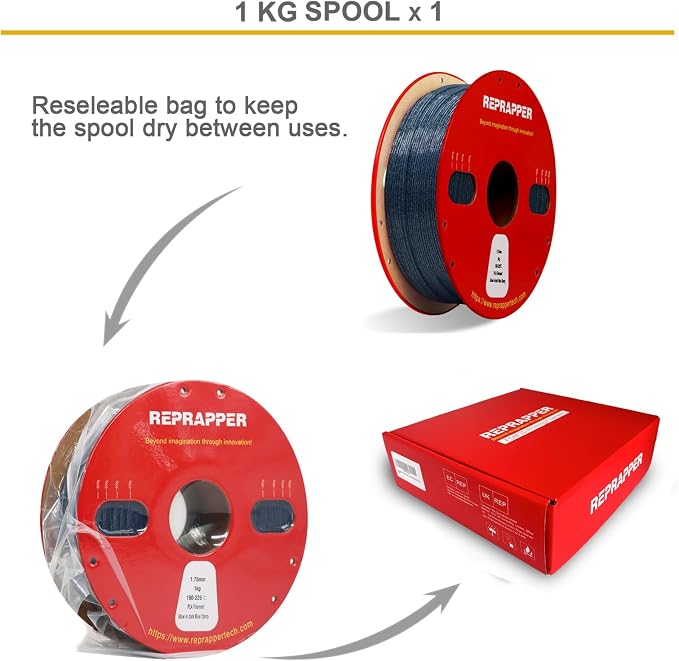 RepRapper Glitter Glow in The Dark Blue 3D Printer Filament, Shiny Galaxy 1KG PLA Filament (2.2lbs) 1.75mm, Sparkle Laser Series 3D Printing Filament for 3D Printer