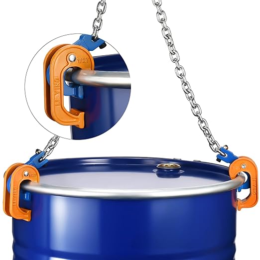 55 Gallon Drum Lift - Chain Drum Lifter - 2200 lbs Capacity - Upgraded Carbon Steel Hook with Built-in Spring Suitable for Plastic and Metal Drums - This Product is Protected by a US Patent.