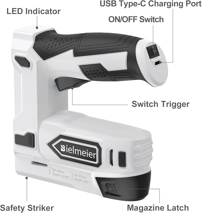 Bielmeier Electric Staple Gun, 2 in 1 Lithium-ion Electric Stapler, 4V Cordless Brad Nailer Kit with Staples Nails, USB Charger, Power Tacker for Upholstery, Material Repair, Carpentry, DIY