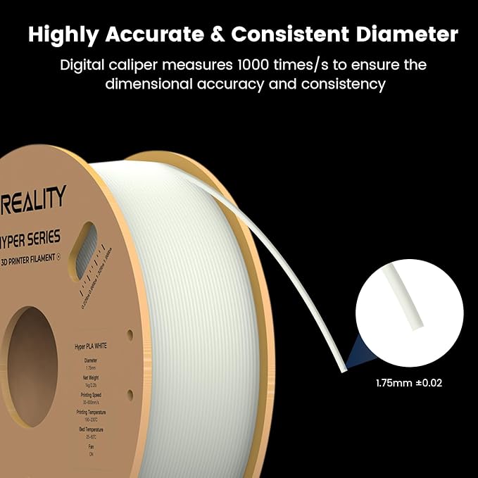 Creality Hyper 3D Printer PLA White Filament High Speed Printing 1.75mm 2.2lbs Spool ±0.03mm Dimensional Accuracy Flow Durable Resistant Smooth for Ender 3 v3 Plus KE K1 Max K1C 3D Printers