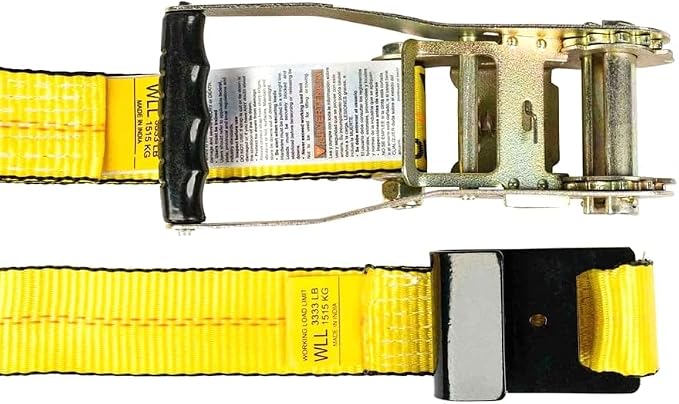 Mytee Products 2 inch x 27' Heavy Duty Tie-Down Ratchet Straps w/Flat Hook - 10,000 lbs Breaking Strength - Wide Handle Flat Hook Ratchet Straps for Cargo, Flatbed Trailers, Pickup Trucks