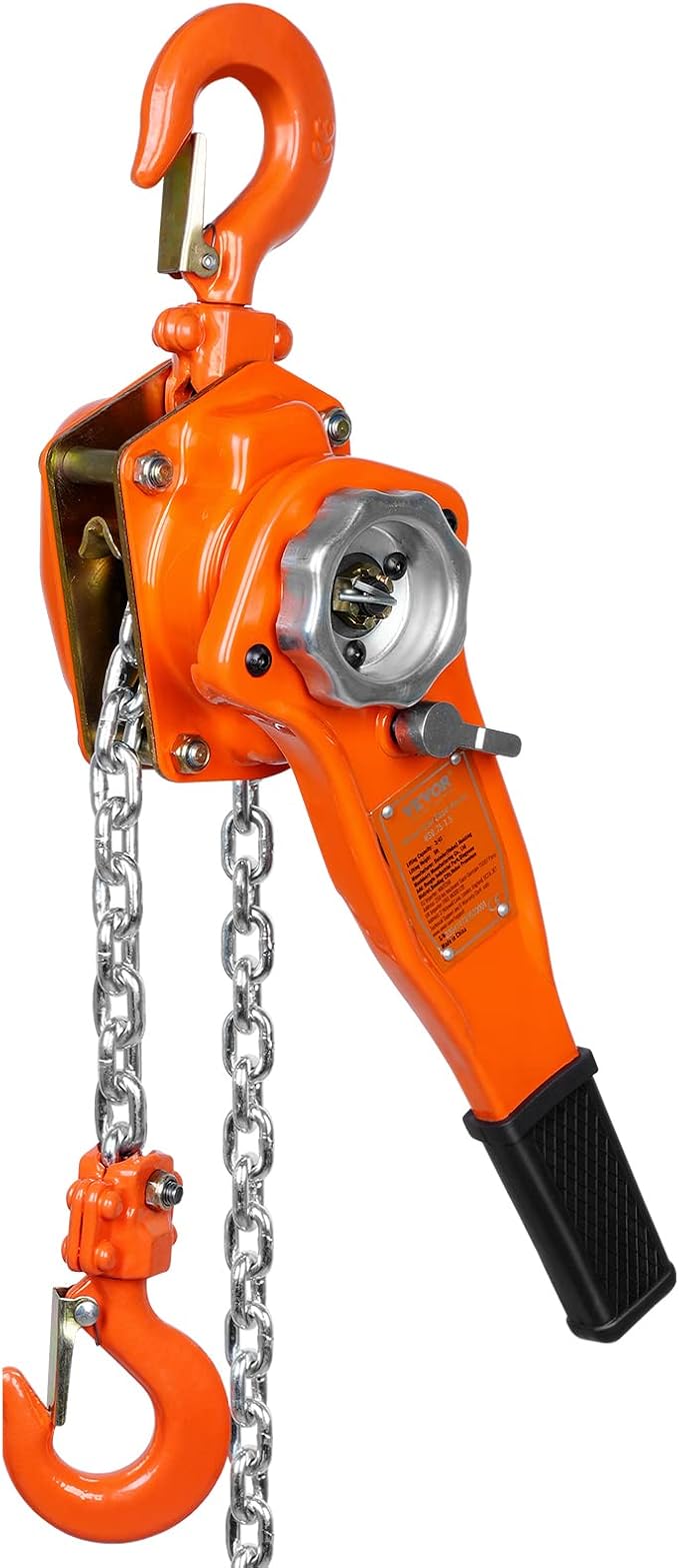 VEVOR Manual Lever Chain Hoist, 3/4 Ton 1650 lbs Capacity 10 FT Come Along, G80 Galvanized Carbon Steel with Weston Double-Pawl Brake, Auto Chain Leading & 360° Rotation Hook, for Garage Factory Dock