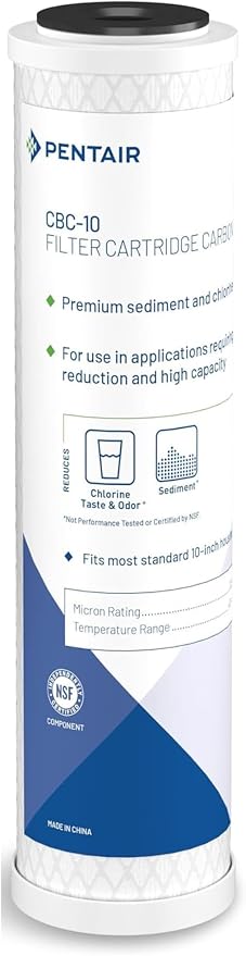 Pentair Pentek CBC-10 Under-the-Counter Carbon Water Filter, 10-Inch, Carbon Block Cartridge with Bonded Powered Activated Carbon (PAC) Filter, 2.5” x 10”, 0.5 Micron