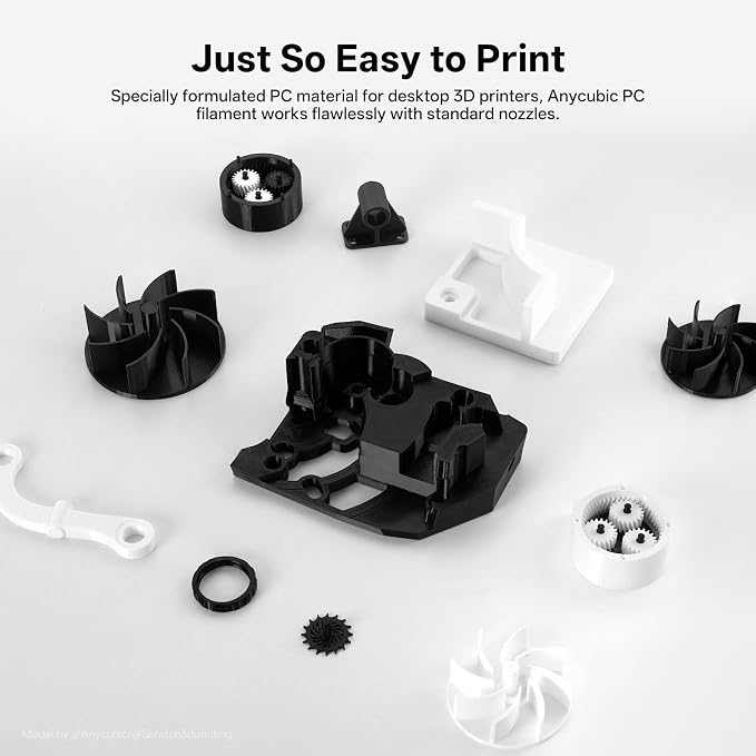 ANYCUBIC PC Filament 1.75mm, Tough and Long-Lasting Polycarbonate 3D Printer Filament, Accuracy +/- 0.02mm, Fit Most FDM 3D Printer, 1KG Spool, White