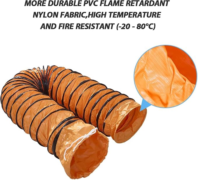 16ft PVC Flexible Ducting Hose with Adjustable Rope, 12Inch Flame Retardant HVAC Ducting for Blower Exhaust Fan (12IN x 16FT)