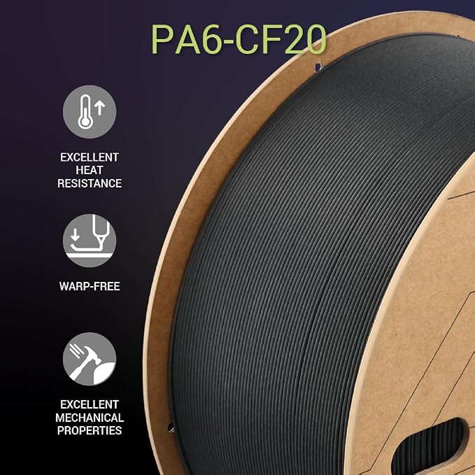 Polymaker Fiberon PA6-CF20 Carbon Fiber Nylon Filament 1.75mm Black 3kg, Fiberon PA6-CF20 Nylon Warp Free 1.75mm 3D Printing Filament