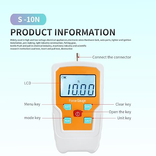Digital Force Gauge Push and Pull Meter Dynamometer Tension Pressure Tester Thrust Meter Compression Load Plug Force Destructive Tests 10N/1kg/2.2lb/36Oz