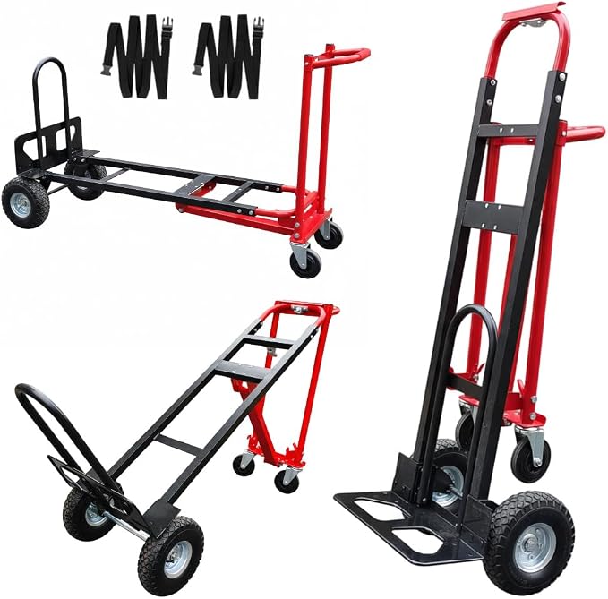 Suzhi Convertible Hand Truck Dolly Cart Heavy Duty/with 4 Wheels,Industrial Grade,1000 Lbs Load, 2 Straps for Moving Furniture/Appliance/Carton/Warehouse/Office / 10 Minutes' Install as Video