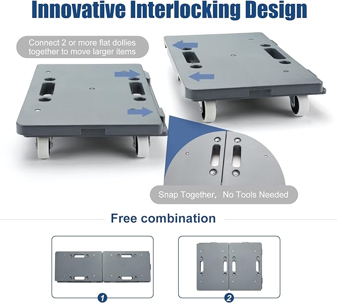 Furniture Dolly, 2 Pack Furniture Movers with Wheels, 500 Lbs Capacity, Moving Dolly Heavy Duty, Connectable Dollies with Wheels, Gray