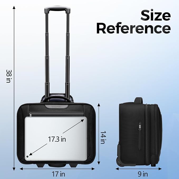 Ytonet Rolling Laptop Bag, Rolling Briefcase for Men Women with Cup Holder, 17.3'' Carry On Water Resistant Laptop Bag with Wheels, Overnight Roller Computer Bag for Work Travel Business College