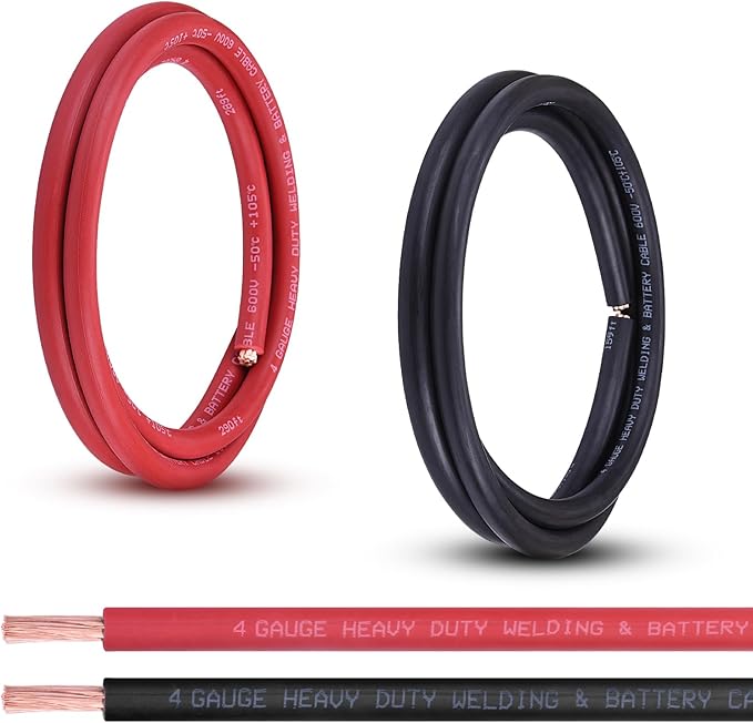 4 Gauge Battery Cable, 5FT Red + 5FT Black 4 AWG Pure Copper Wire Welding Cable, for Automotive, Battery, Solar and Generator, Standard USA OFC Wire