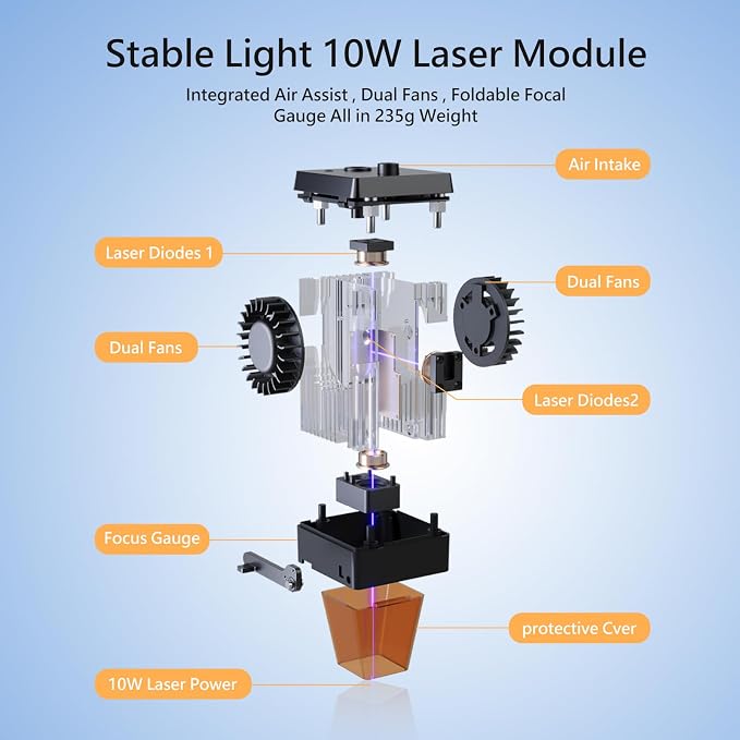 ORTUR Laser Master 2 S2 LU2-10A Laser Engraver Laser, 10000mW Engraving Cutting Machine, Class 4 High Accuracy Laser Cutter, DIY Laser Marking for Metal