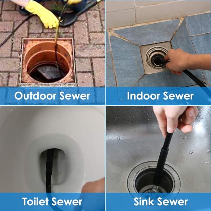 Sewer Jetter Kit for Pressure Washer 100FT, 5800PSI Drain Cleaner Hose 1/4 Inch NPT Corner, Rotating and Button Hose Sewer Jetting Nozzle Pearl Corsage Pin Waterproof Tape with 2 Spanner