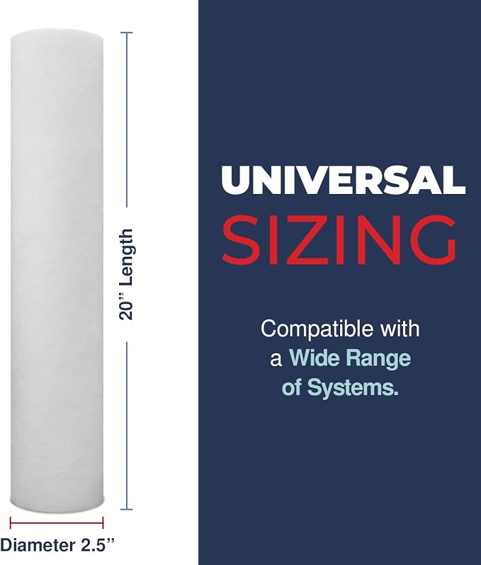 High Performance 5 Micron 20 Inch x 2.5 Inch, 4-Pack Spun Polypropylene Whole House Sediment Water Filter Replacement Cartridge,Compatible with Pentek P5-20, 155016-43, SDF-25-2005, Made in USA