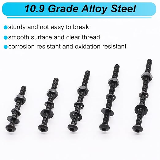 420PCS Black M3 Button Head Hex Socket Cap Screws, M3 x 30/35/40/45/50mm Metric Screws Bolts Nuts Washers Assortment Kit, 10.9 Grade Alloy Steel
