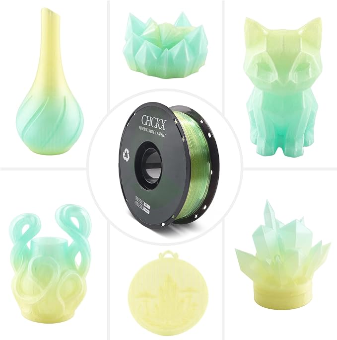 Crystal Rainbow PLA 3D Printer Filament, Dimensional Accuracy +/- 0.02 mm, 1kg (2.2lbs), 1.75 mm, Rainbow Yellow Green