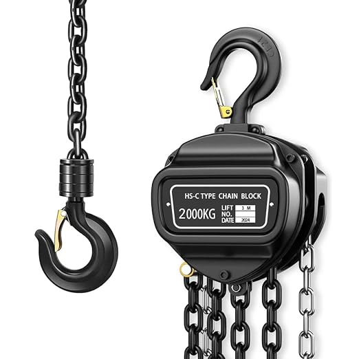 Hand Chain Hoist, Manual Chain Fall，2 Ton 4400 lbs Capacity 10 FT Come Along, G80 Galvanized Carbon Steel，Auto Chain Leading & 360° Rotation Hook for Warehouse Building Automotive Machinery (2T-3M)