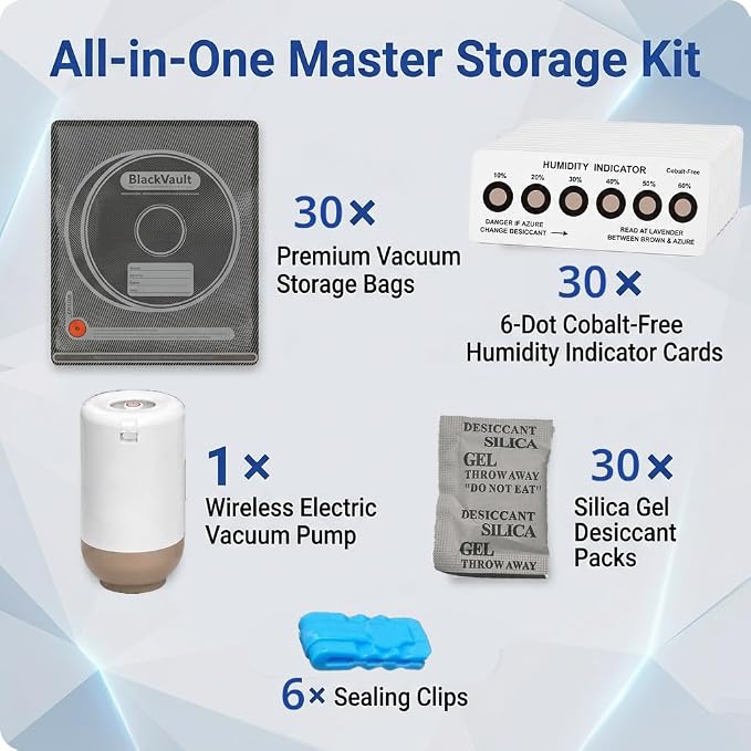 3D Printer Filament Storage Kit, 30 Vacuum Bags with Pump & Humidity Cards | Cordless Rechargeable Pump,Vacuum Storage,Moisture Protection,Reusable Bags,Fits 1kg Filament