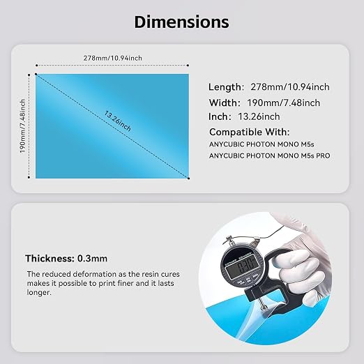 UniTak3D Photon Mono M5S/M5S Pro/M7 Pro/Saturn 3 Ultra ACF Release Film 3Pcs 10.1 Inch Fast FEP Film for High Speed Printing,Suitable for ANYCUBIC Fast 12K 14K Resin 3D Printer-278x190(mm)