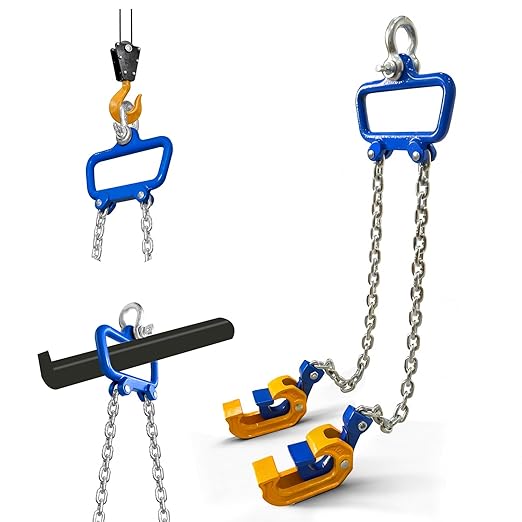 Chain Drum Lifter 2200 lbs Capacity Vertical Drum Barrel Clamp with Self-Locking Hook 1-Ton Lifter for 30-55 Gallon Drums Industrial Lift for Chemical Construction