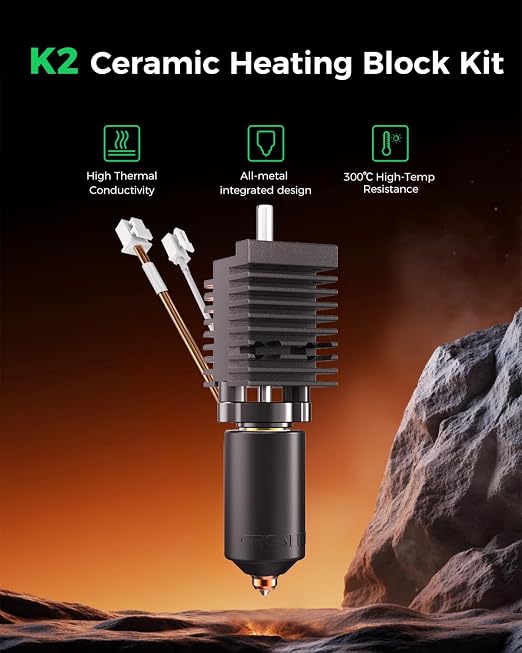 Creality Official K2 Ceramic Heating Block Hotend Kit, with Quick-swap Nozzle Kit, Supports 300°C High Temperature, All-Metal Integrated Design Extruder Hotend Kit for 3D Printers K2 Combo