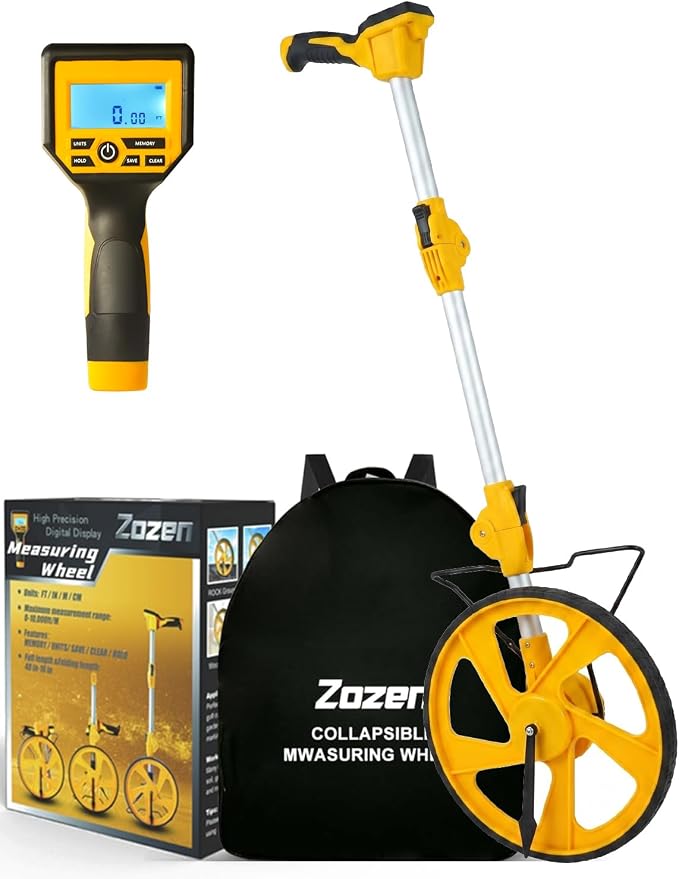 Zozen Measuring Wheel Digital Display, 3-Sections Foldable, Imperial/Metric Measure Wheel with Backlit Display | Up to 99,999Ft/ 99,999M | Kickstand to Keep Stand |Portable, Include Cloth Backpack.