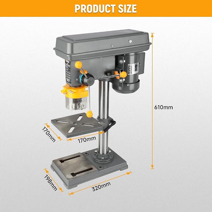 Hoteche Variable Speed Benchtop Drill Press with 5/8-Inch Chuck, 170mm Work Table & 50mm Spindle Travel - Precision Tabletop Drilling Machine for Wood, Metal, Plastic & DIY Projects