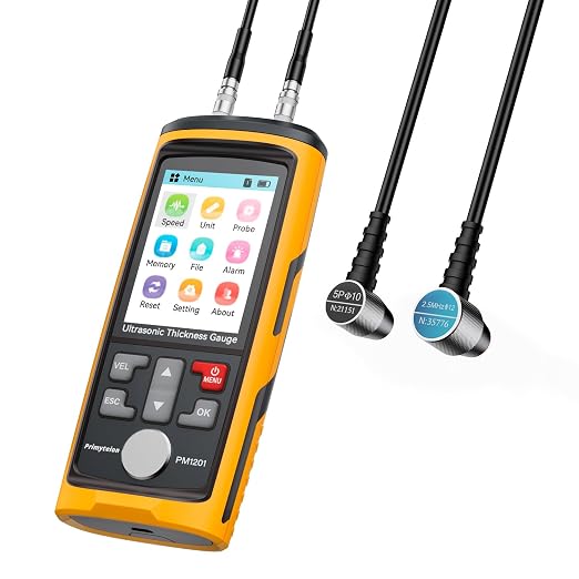 Ultrasonic Thickness Gauge,Range 0.039 to 11.811 inch, Digital Metals Thickness Tester with Cast Iron Probe, Type-C Charging for Steel, Metals, Plastic, Glass, PVC, Pipes | Equipped with a 2.5MHz coarse grain probe for measuring cast iron