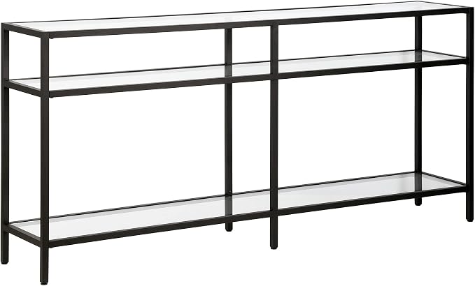 Henn&Hart 64" Wide Rectangular Console Table in Blackened Bronze, Entryway Table, Accent Table for Living Room, Hallway | Glass shelves with extra long design provide open display and storage for living rooms, entryways, hallways, and offices