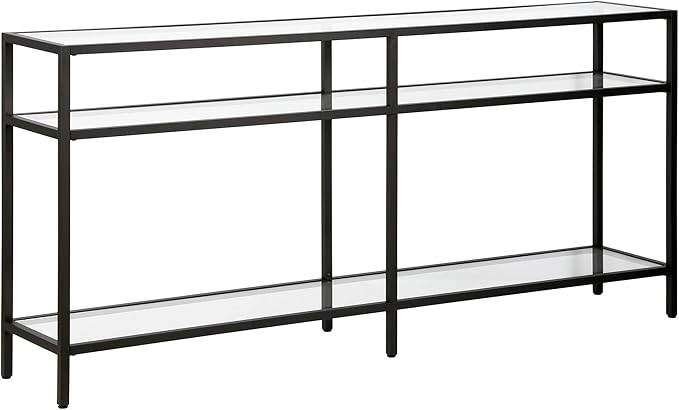 Henn&Hart 64" Wide Rectangular Console Table in Blackened Bronze, Entryway Table, Accent Table for Living Room, Hallway | Glass shelves with extra long design provide open display and storage for living rooms, entryways, hallways, and offices