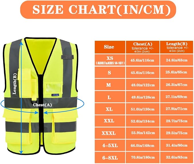 A-SAFETY 6XL7xl 8XL,high vis reflective Safety Vest,Yellow | Yellow 6XL-8XL Class 2 safety vest with clear ID pocket, radio mic loop and reflective strips for warehouse operations.