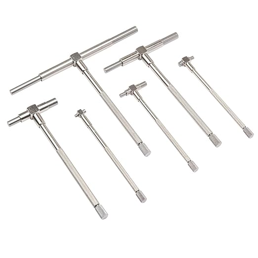 Beslands 6 Pc Telescoping Gage Set, 5/16" - 6" Range, T-Bore Hole Gauges w/Pouch, High Precision Telescopic Bore Gauge T-Gage Set (5/16" to 6")