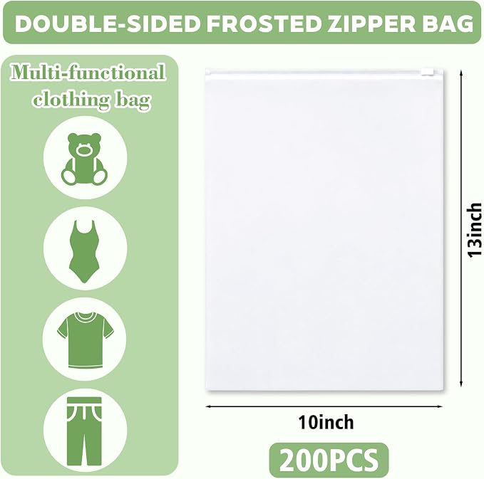 MIXTRUS Clothing Shipping Bags 10x13 Inch 200 PCS for Small Business, Clothing Packaging Bags for Shipping, Frosted Zipper Plastic Bag for Clothing, 3 Mil, Suitable for T Shirts, Shirts, Leggings