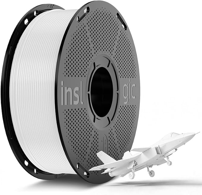 Inslogic Pre-Dried PLA Pro 3D Printer Filament, Strong & Tough PLA Pro Filament 1.75mm ±0.02mm, Reusable Spool, Compatible with Bambu and More FDM Printers, 1kg (White)