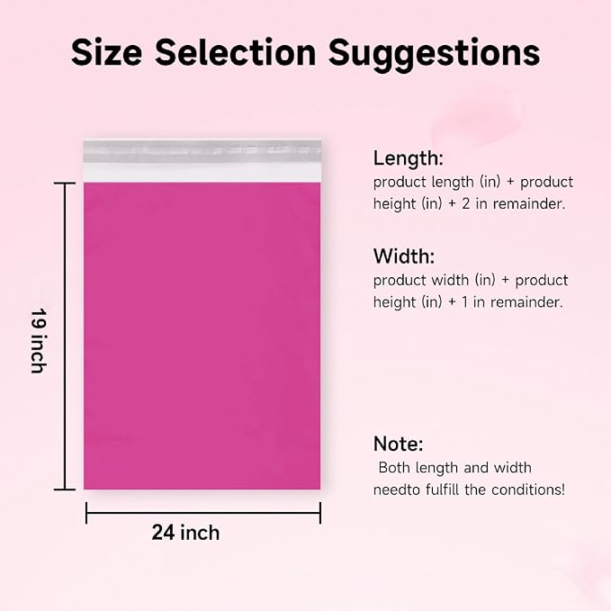 Pink Poly Mailers 19x24 Inch, 50 Pack | Self-seal shipping bags with secure adhesive; for resellers, apparel, bedding, blankets, and regular shipping