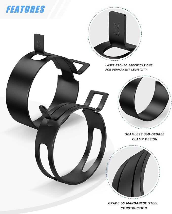 100Pcs Spring Band Hose Clamps Assortment 6-25mm with Swivel Flat Hose Clamp Plier – Carbon Steel Constant Tension Clamps for Auto, Fuel Line, Plumbing & DIY