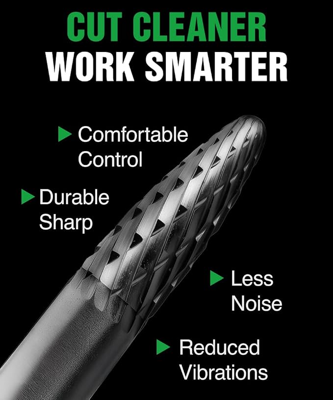 Carbide Burr SF-1 6.35mm (1/4") Shank – 1 Pc Double Cut Die Grinder Bits for Milling, Carving, Engraving, Deburring, Drilling, Hard Wood and Metals – Tungsten Carbide Drill Bit Set for Rotary Tools