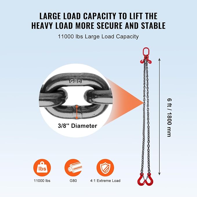 VEVOR Chain Sling with 2 Leg Grab Hooks
