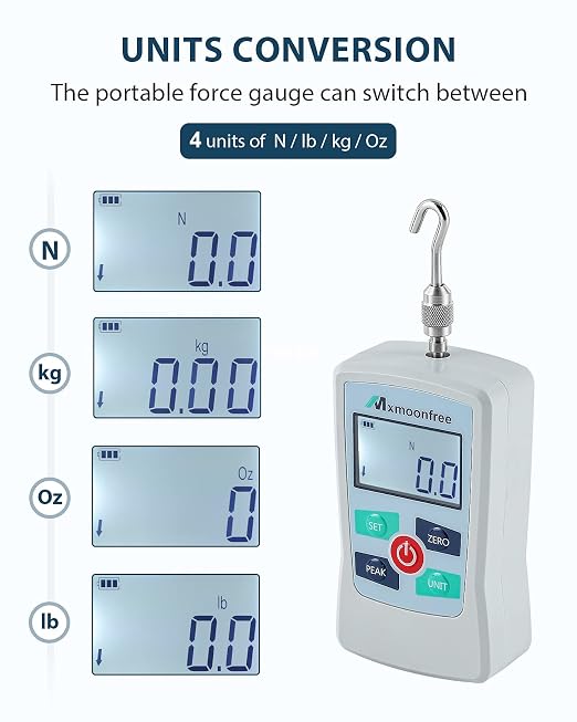 300N Digital Force Gauge Push Pull Tester Portable with Case | Auto Backlit LCD Large Screen Auto Power Off Units N/LB/Kg/Oz High Precision Sensor For School Lab Mechanical Physics