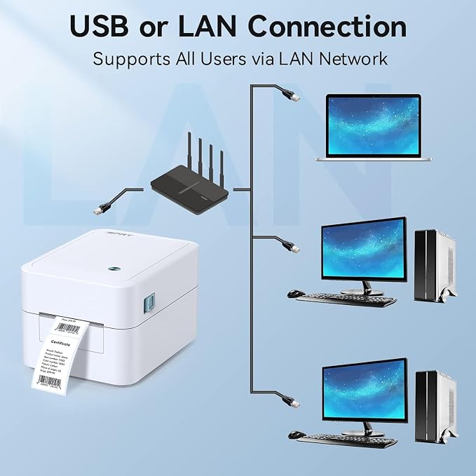 iDPRT Label Maker - 3 inch Thermal Printer for Small Business, Print Variety of Label Types via USB or LAN Network Connectivity, Barcode Printer for Warehouse, Office, Market, Support Multi Systems